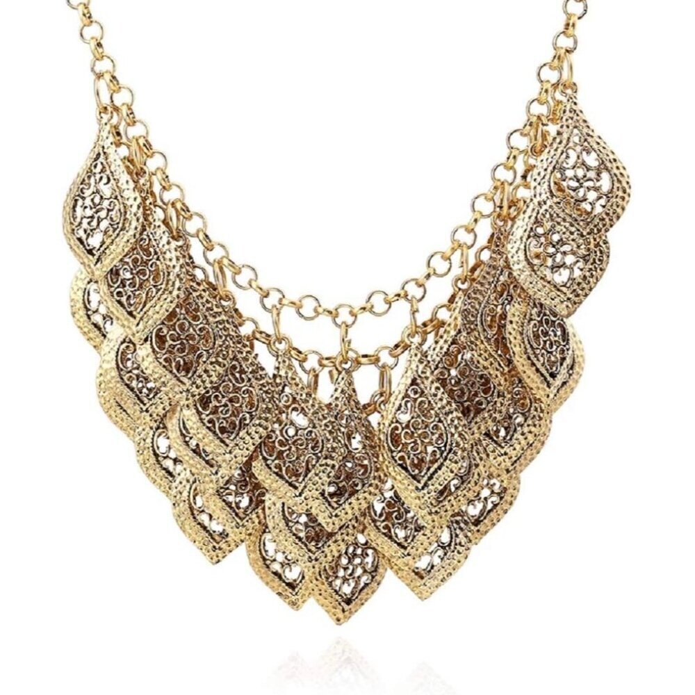 Multilayer Metal Necklace Chain Collar Bib Chunky Jewelry Women Gift